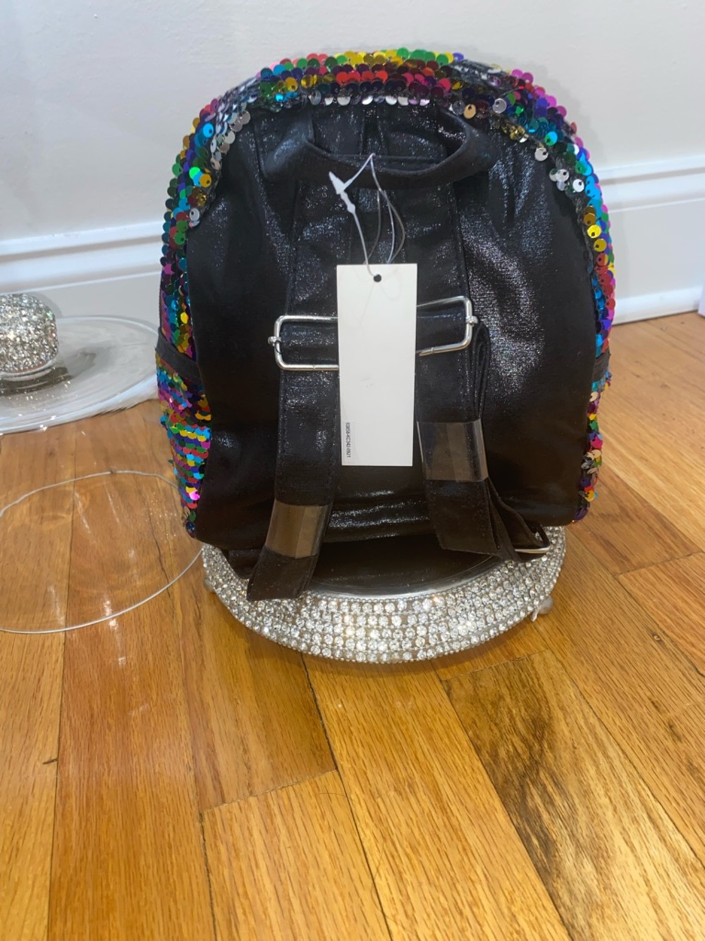 Multi Sequin Mini Backpack with Rhinestone Base - Rainbow - Picture 4 of 5